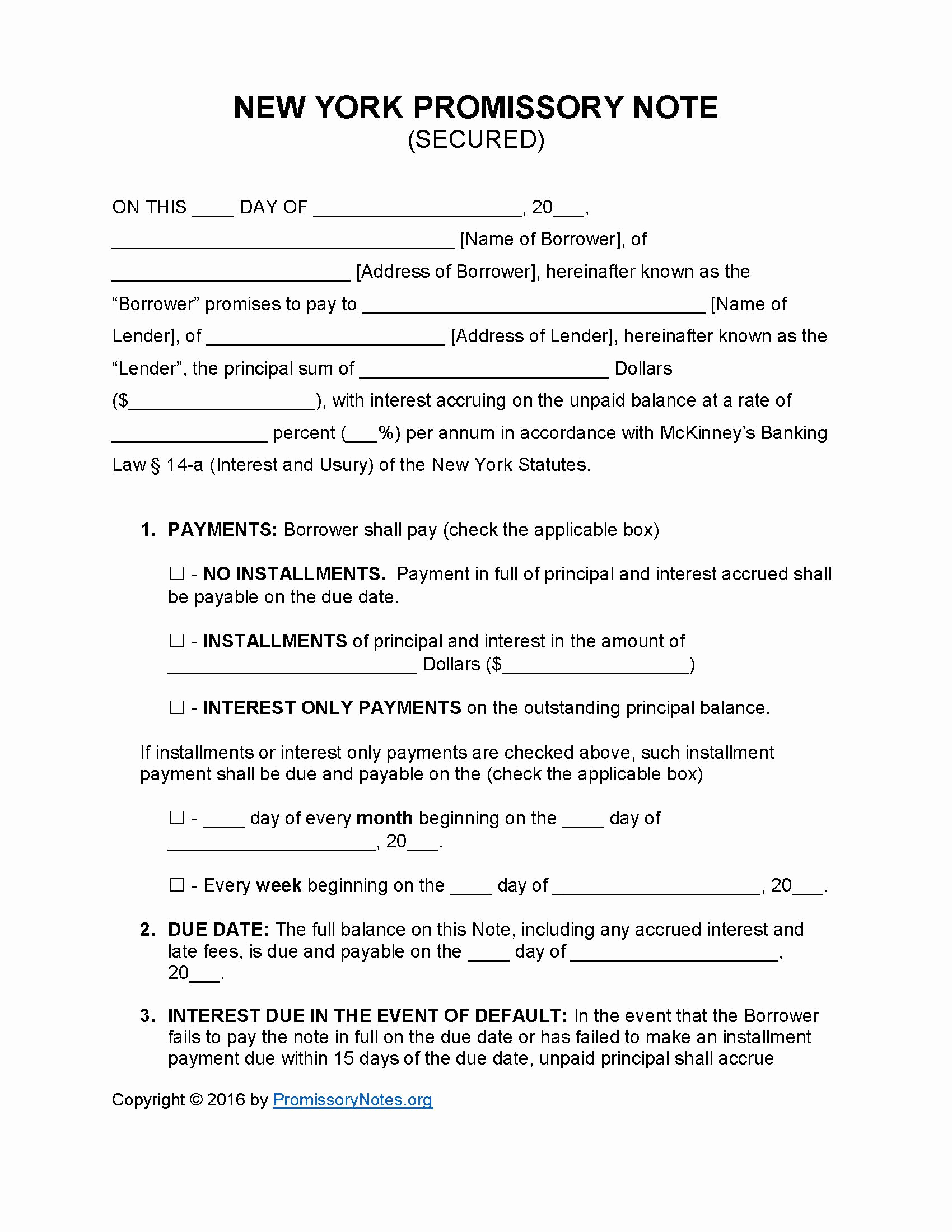 Secured Promissory Note Template Pdf Elegant New York Secured Promissory Note Template Promissory