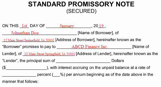 Secured Promissory Note Template Pdf Lovely Free Secured Promissory Note Template Word