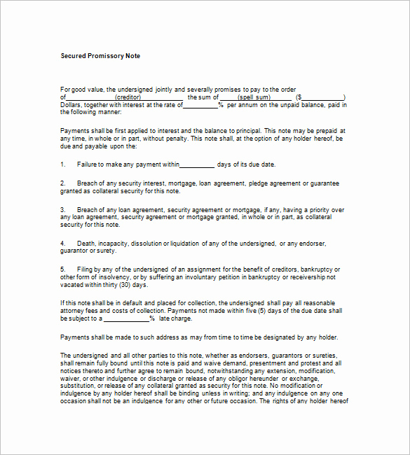 Secured Promissory Note Template Pdf Lovely Secured Promissory Note