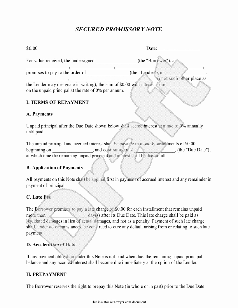 Secured Promissory Note Template Pdf Luxury Secured Promissory Note Template Free Secured Promissory