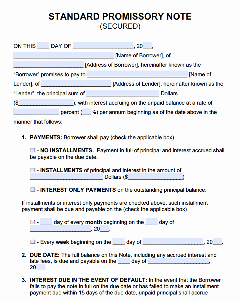 Secured Promissory Note Template Pdf New Secured Promissory Note Templates Promissory Notes