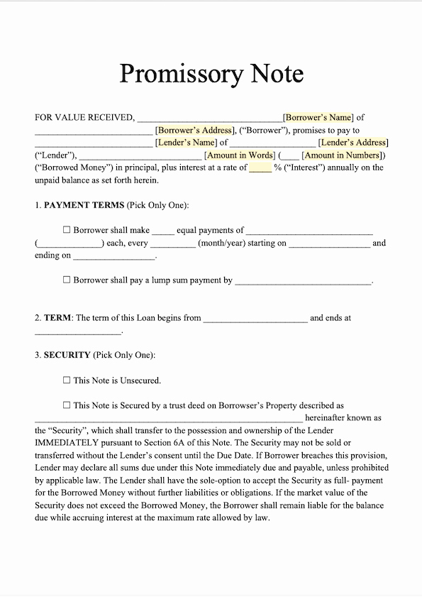 Secured Promissory Note Template Pdf Unique Free Promissory Note Template