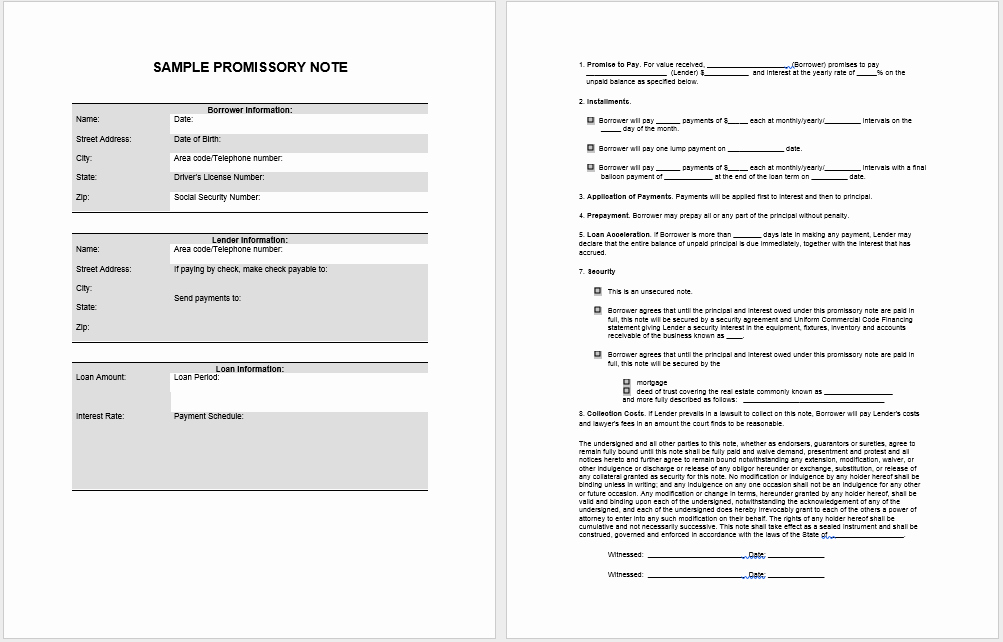Secured Promissory Note Template Word Elegant 43 Free Promissory Note Samples &amp; Templates Ms Word and