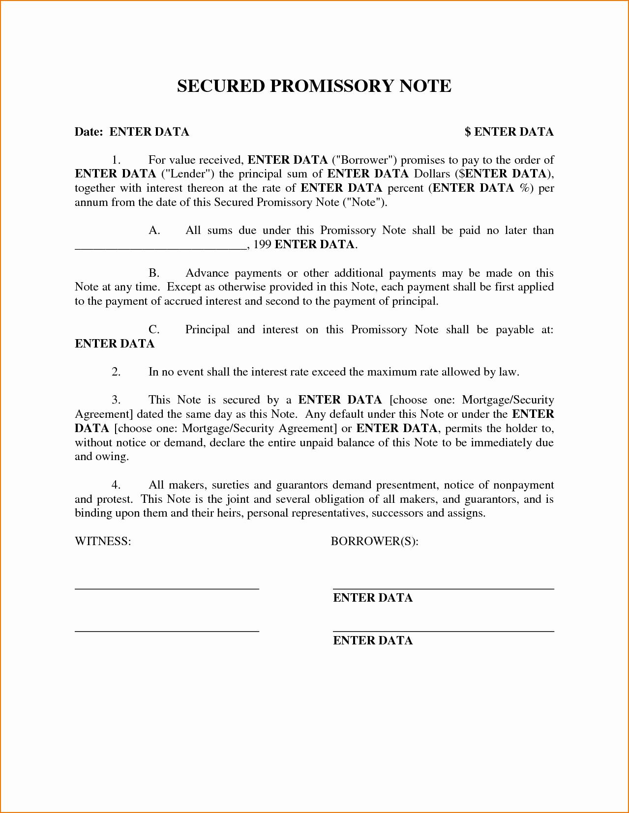 Secured Promissory Note Template Word Fresh 4 Secured Promissory Note Template