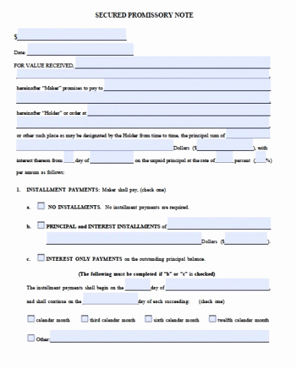 Secured Promissory Note Template Word New Download Secured Promissory Note Template Pdf Rtf