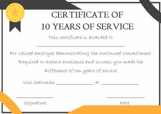 Service Award Certificate Template Beautiful 10 Years Service Award Certificate 10 Templates to Honor