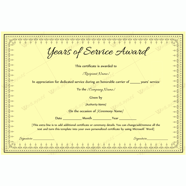 Service Award Certificate Template Beautiful Best Years Service Award Certificate Award