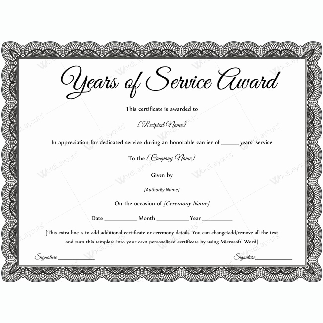 Service Award Certificate Template Elegant Sample Years Service Award Awardcertificate