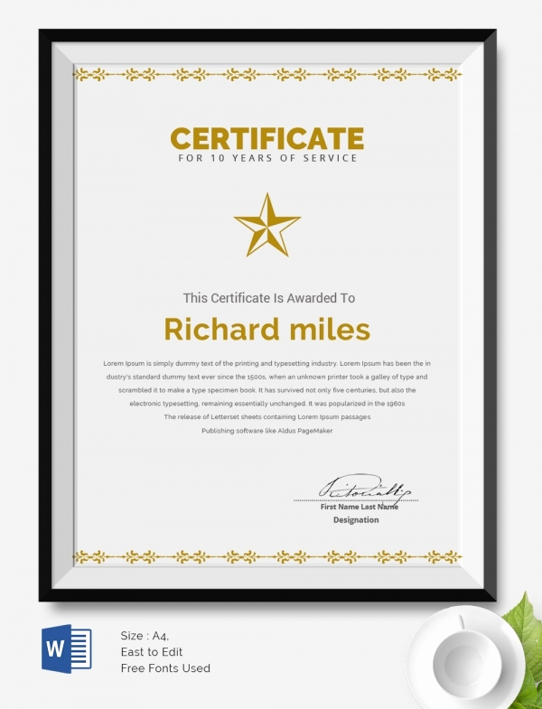 Service Award Certificate Template Inspirational 25 Certificate Templates