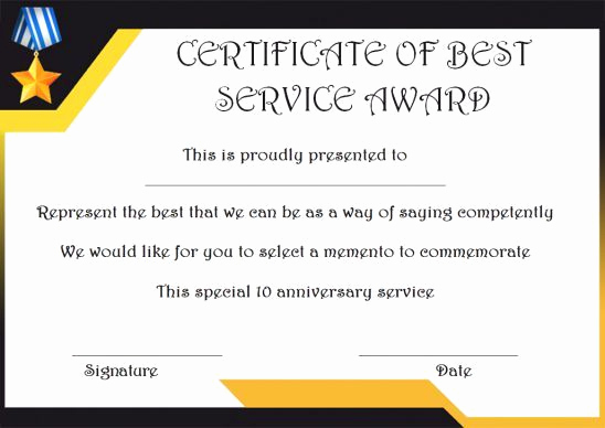 Service Award Certificate Template Lovely 10 Years Service Award Certificate 10 Templates to Honor