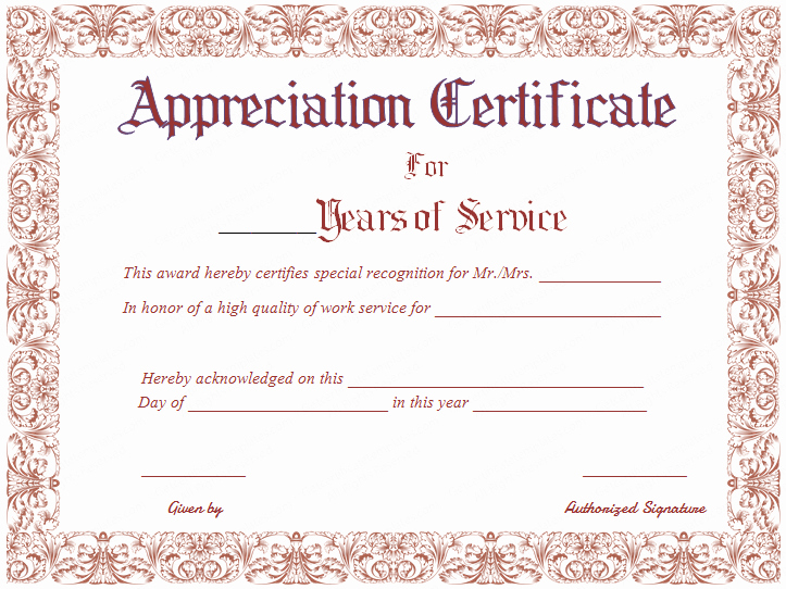 Service Award Certificate Template Luxury Free Printable Appreciation Certificate for Years Of Service