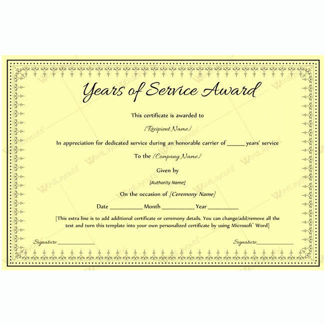 Service Award Certificate Template New Years Of Service Award 08