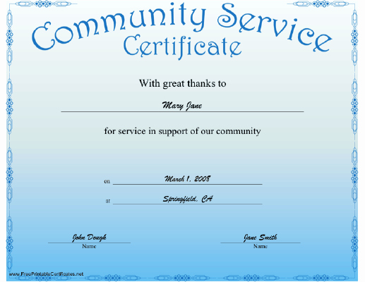 Service Awards Certificates Template Best Of A Blue Certificate Recognizing Munity Service Free to