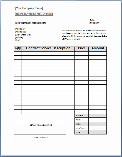 Services Rendered Invoice Template New Contractor Invoice is A Statement that Gives A Brief Idea