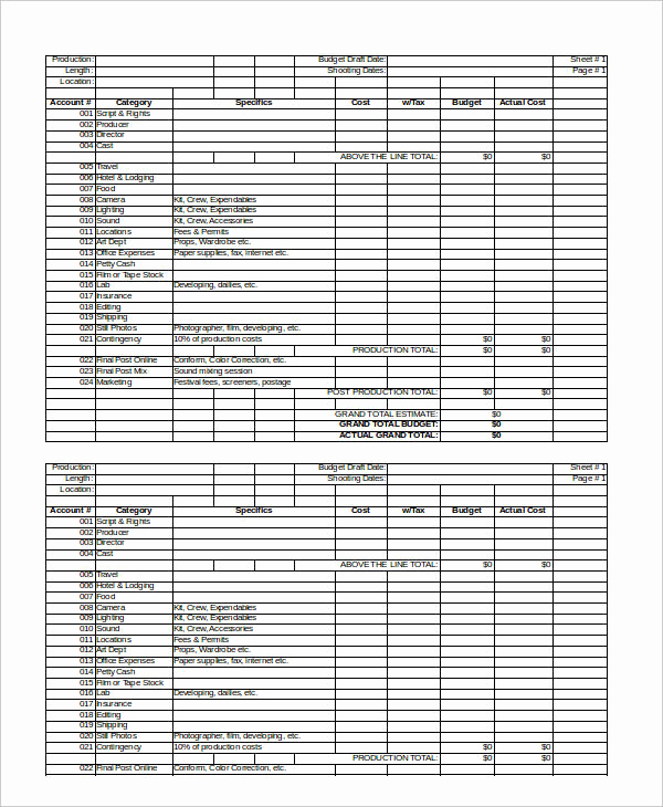 Short Film Budget Template Best Of Bud Templates 7 Free Word Pdf &amp; Excel format