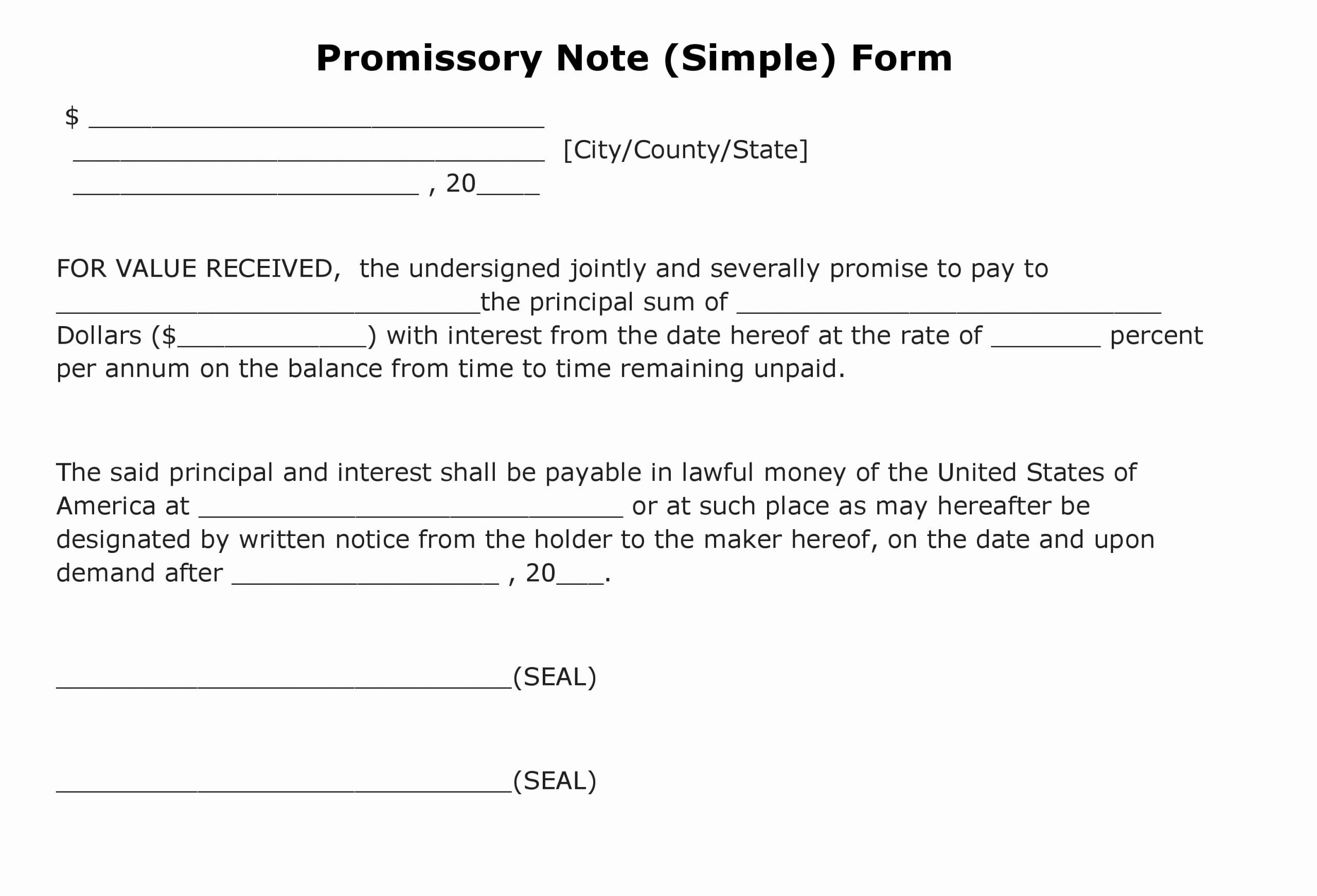 Simple Promissory Note Template Elegant Free Promissory Note Simple form Pdf Template