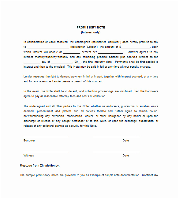 Simple Promissory Note Template Fresh Promissory Note Example