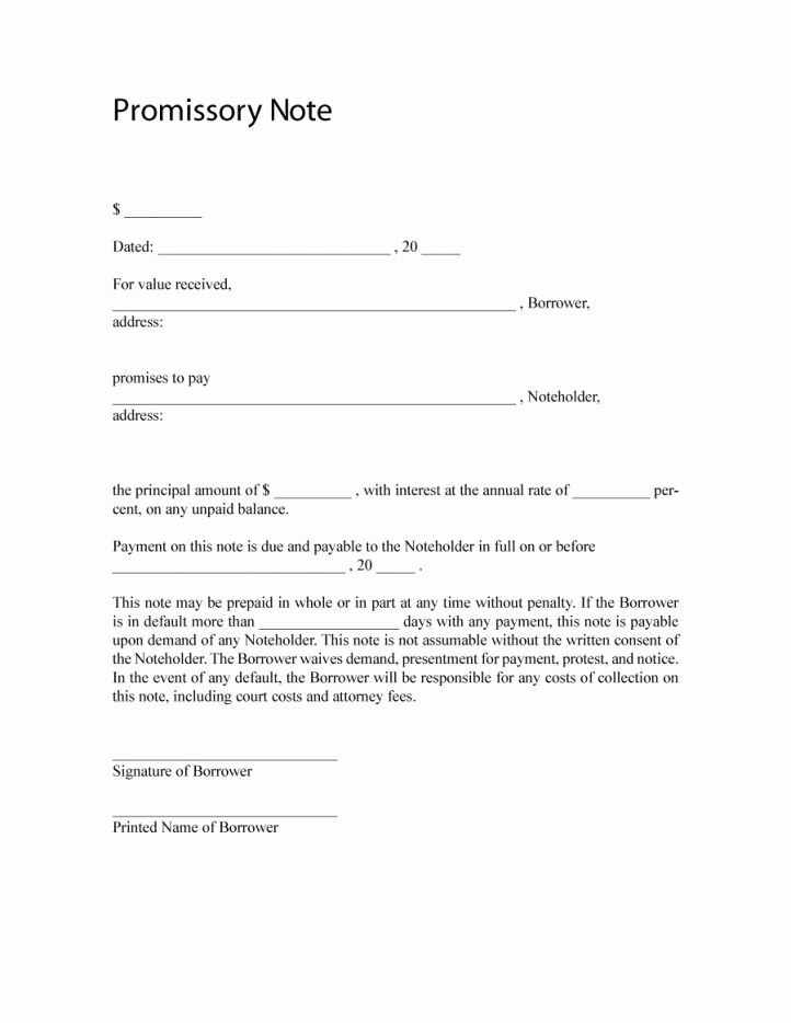 Simple Promissory Note Template New Promissory Note Sample