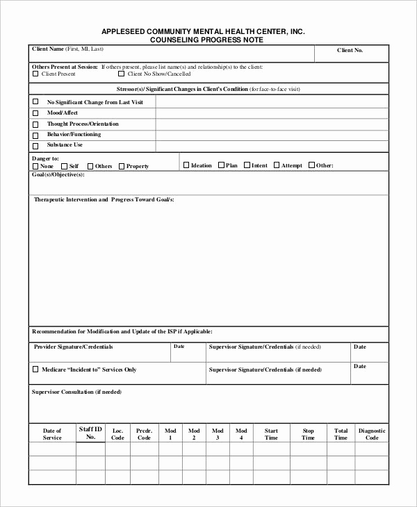 Soap Progress Note Template Fresh Progress Note Template for Mental Health Counselors