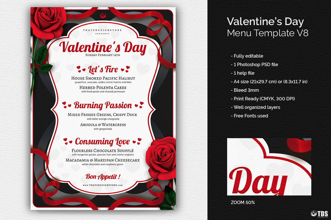 Soul Food Menu Template Beautiful Valentine S Day Menu Template Psd Design for Photoshop