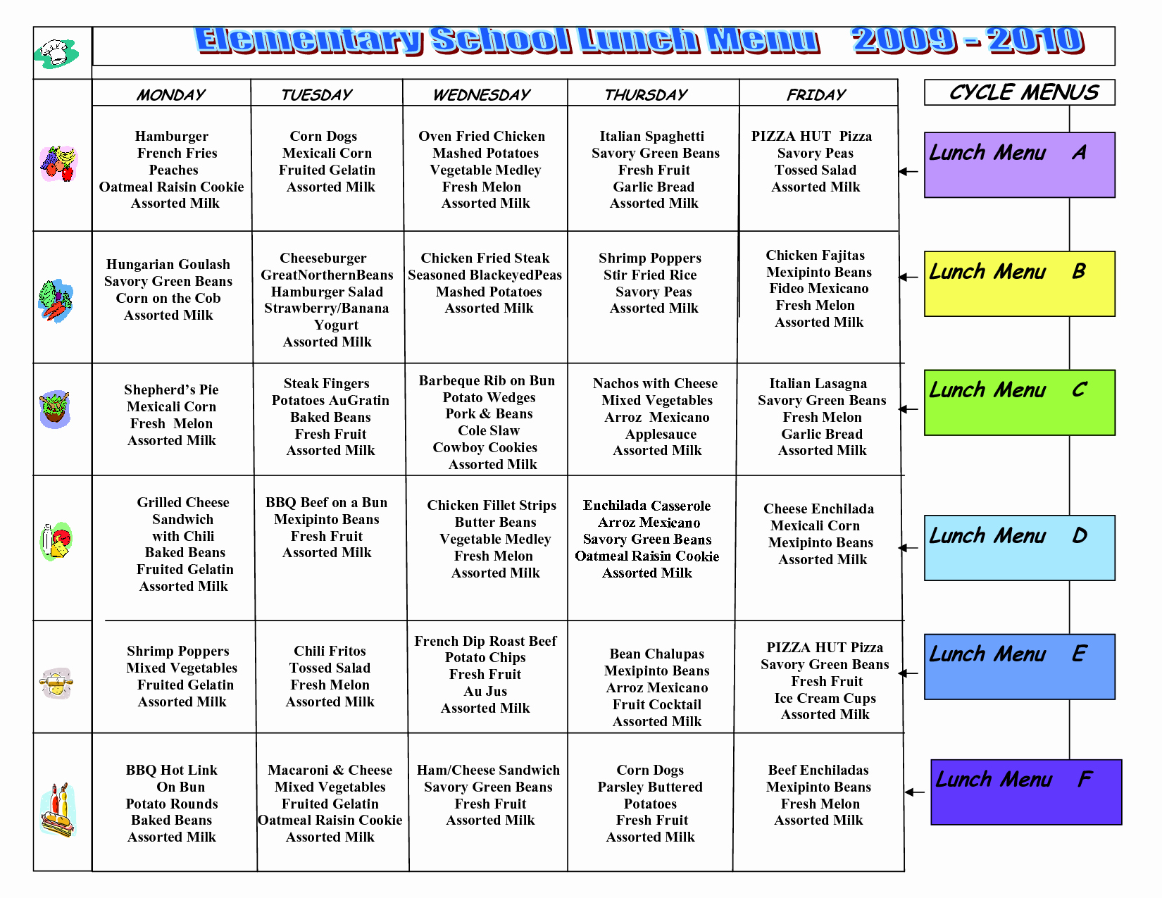 Soul Food Menu Template Inspirational Cycle Menu Template Cycle Menus Lunch Menu A