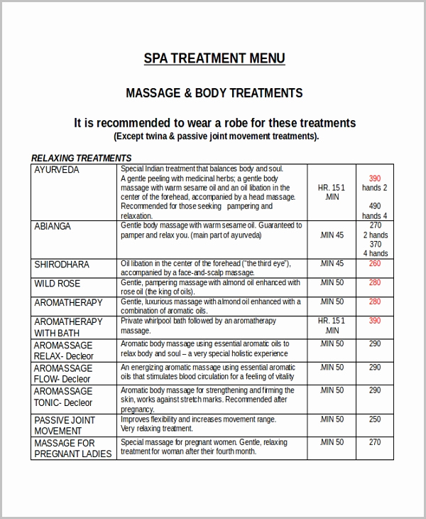 Spa Menu Template Free Elegant 33 Menu Templates Ai Psd Docs Pages