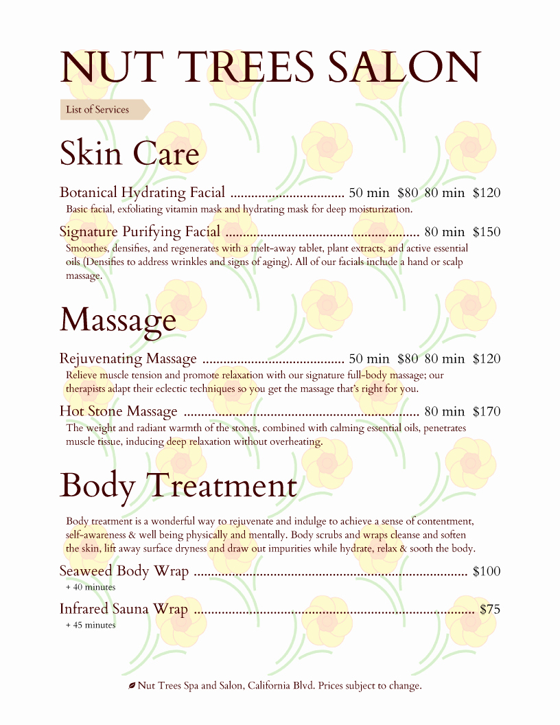 Spa Menu Template Free Fresh Spa Menu Templates and Designs From Imenupro