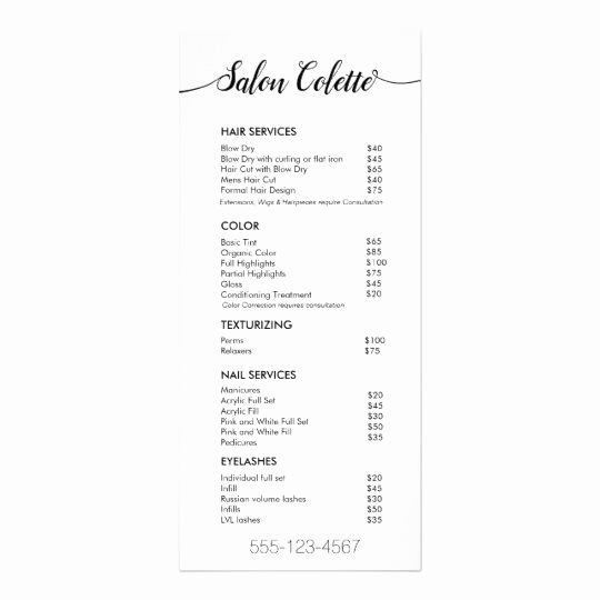 Spa Service Menu Template Inspirational Simple White Calligraphy Salon Service Menu