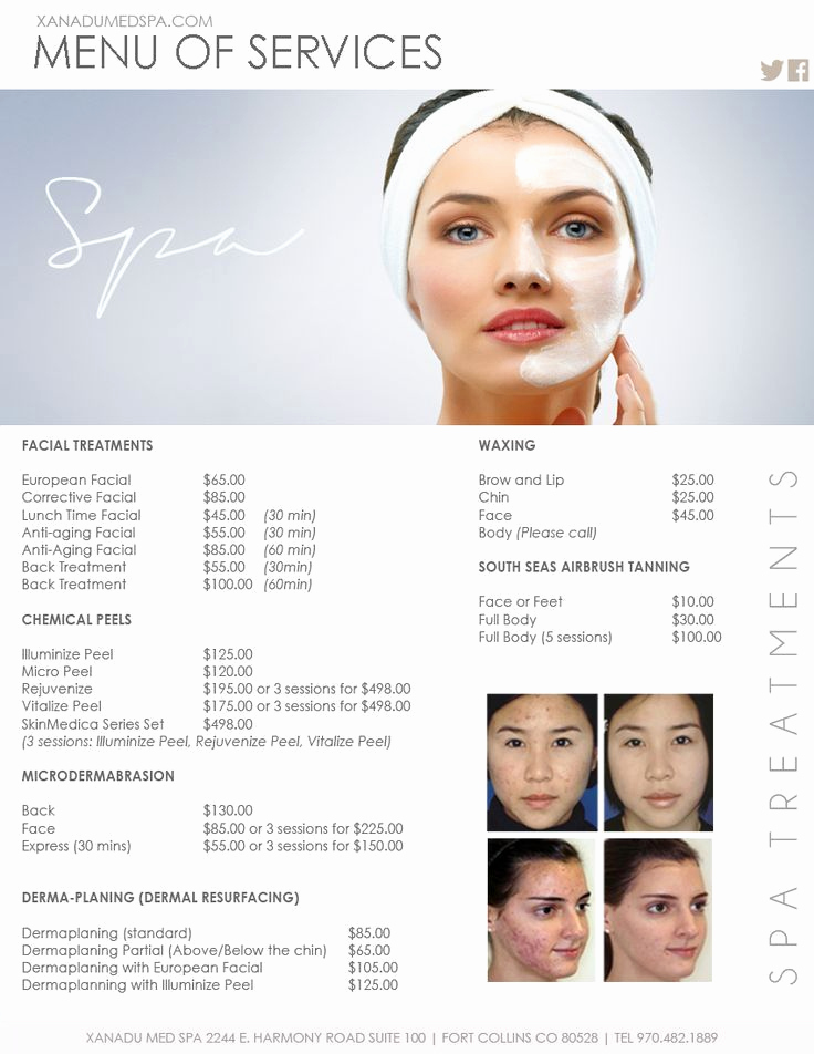 Spa Service Menu Template Luxury Facials Medical Spa Menu Of Services