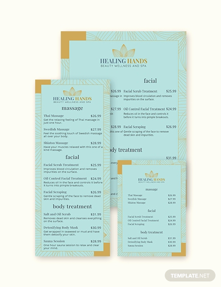 Spa Service Menu Template New Free Spa Menu Template Word Doc Psd