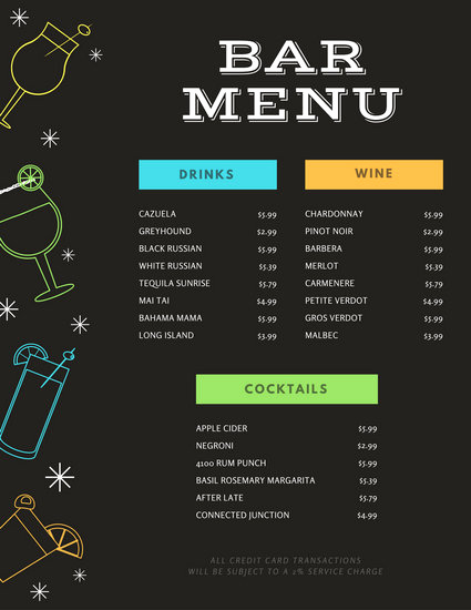 Sports Bar Menu Template Fresh Black with Colourful Drink Icons Bar Menu Templates by Canva