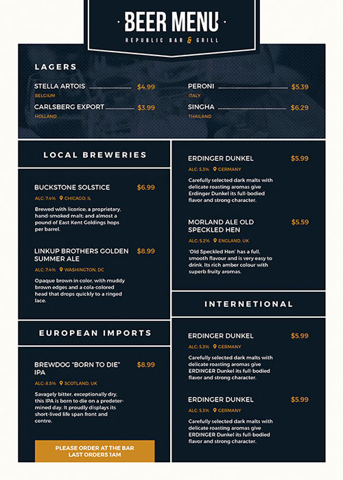 Sports Bar Menu Template Luxury Free Beer Menu Flyer Template Download for Shop