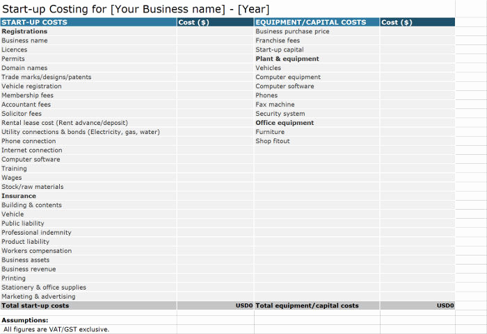 Start Up Business Budget Template Awesome Free Business Startup Costs Templates