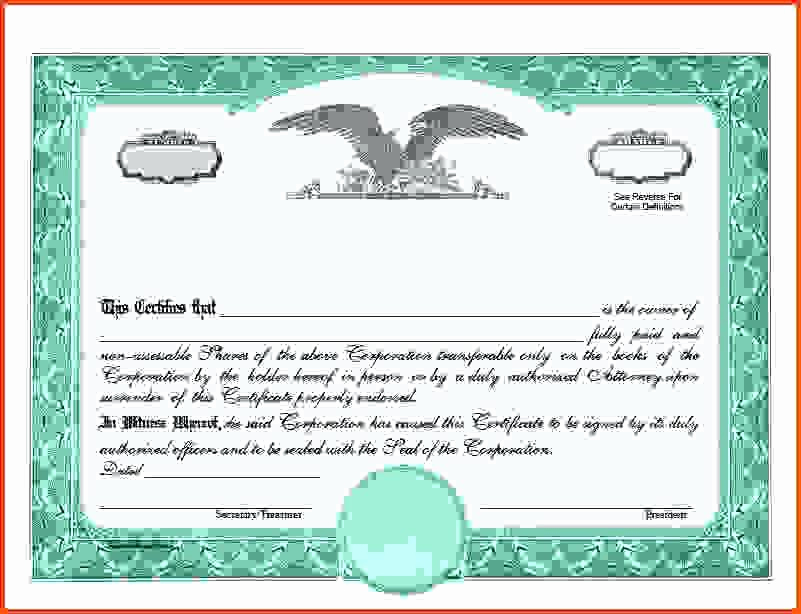 Stock Certificate Template Free Beautiful Blank Free Mon Stock Certificate Template Microsoft Word