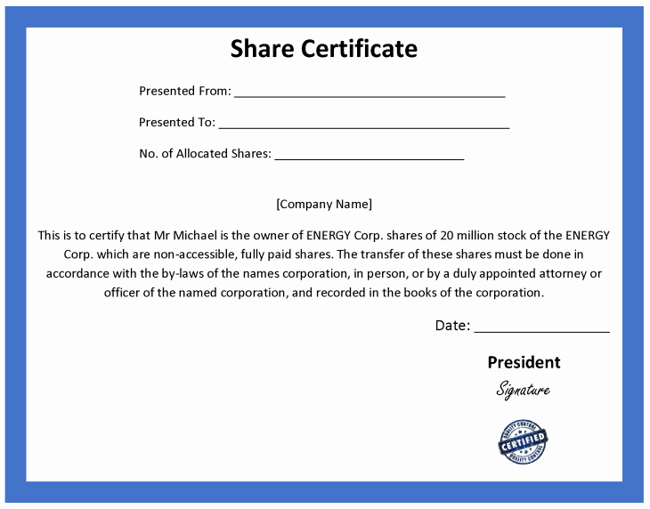 Stock Certificate Template Free Elegant ordinary Certificate Template