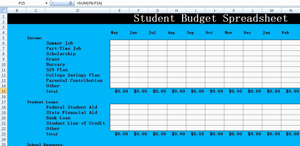 Student Monthly Budget Template Awesome Free Student Bud Spreadsheet Templates Excel