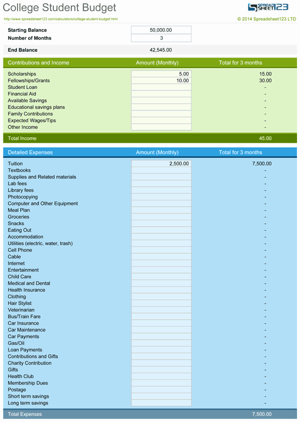 Student Monthly Budget Template Beautiful Download A Free College Student Bud for Microsoft Excel