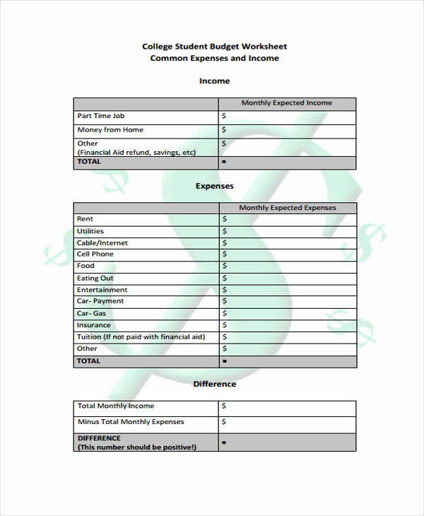 Student Monthly Budget Template Fresh 11 Student Bud Templates Free Sample Example