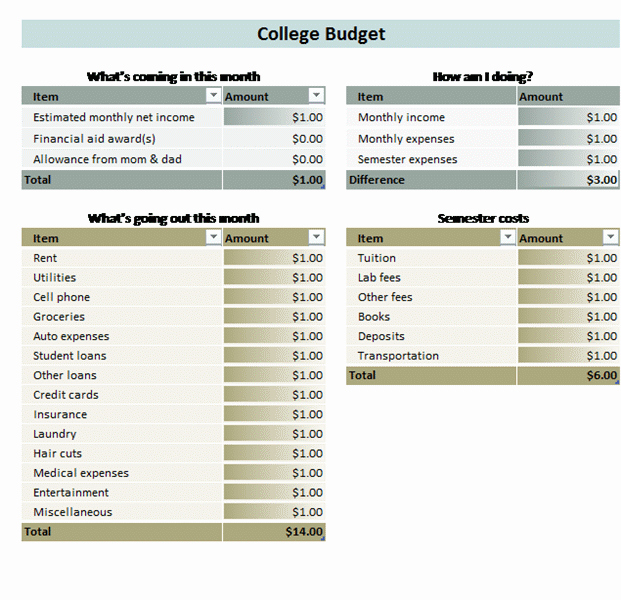 Student Monthly Budget Template Fresh College Student Bud Templates Fice