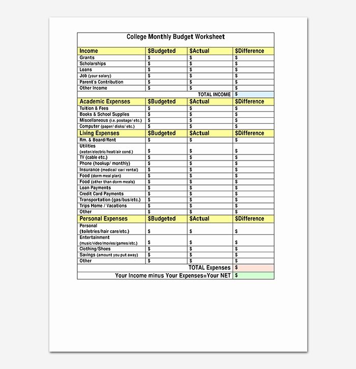 Student Monthly Budget Template Lovely College Bud Template 18 for Word Excel &amp; Pdf