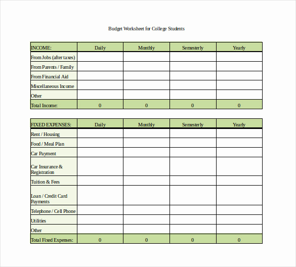 Student Monthly Budget Template New 15 Sample Monthly Bud Spreadsheet Templates Word