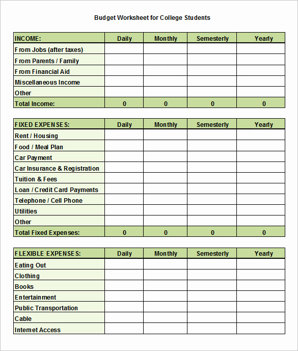 Student Monthly Budget Template New College Bud Template 10 Free Word Pdf Excel