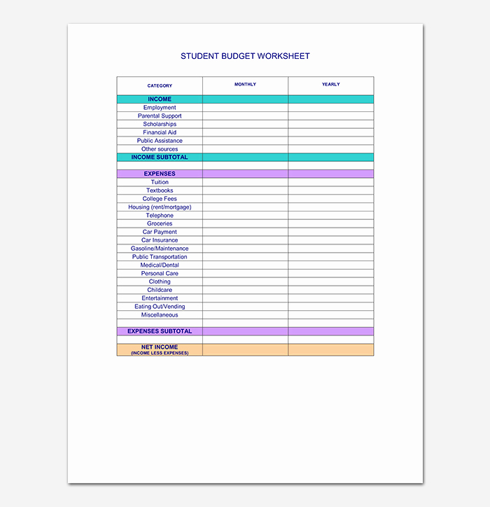 Student Monthly Budget Template New Student Bud Template 19 for Excel and Pdf format