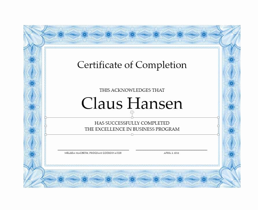 Template for Certificate Of Completion Fresh 40 Fantastic Certificate Of Pletion Templates [word