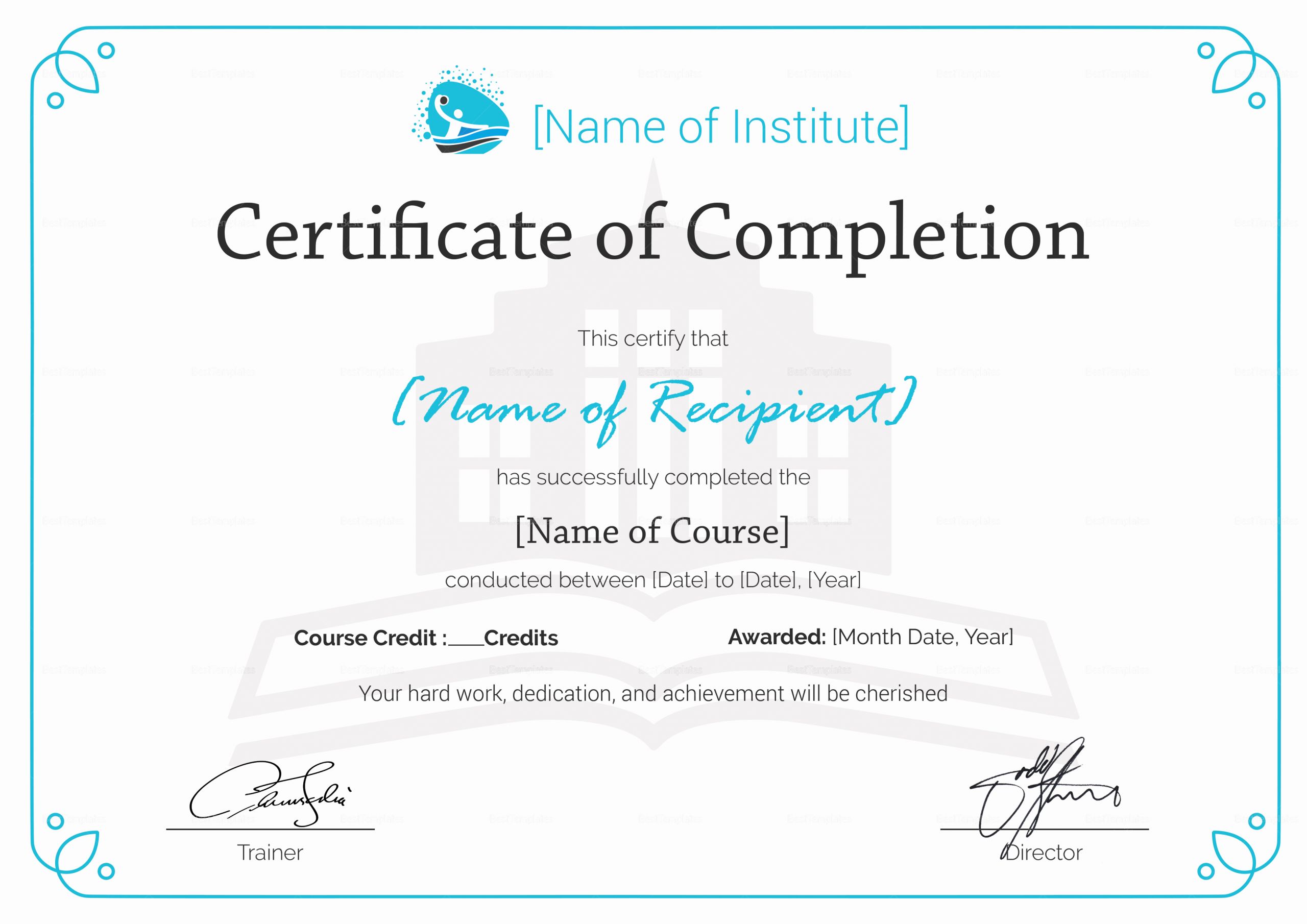 Template for Certificate Of Completion Lovely Training Pletion Certificate Design Template In Psd Word