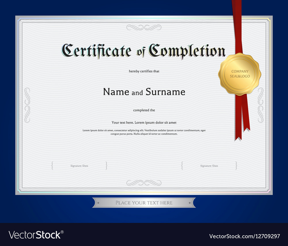 Template for Certificate Of Completion Unique Certificate Of Pletion Template Blue Border Vector Image