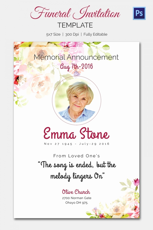 Template for Memorial Service Awesome 15 Funeral Invitation Templates – Free Sample Example