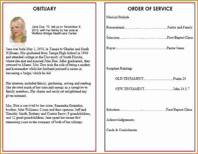 Template for Memorial Service Elegant 4 Funeral Program Template Word