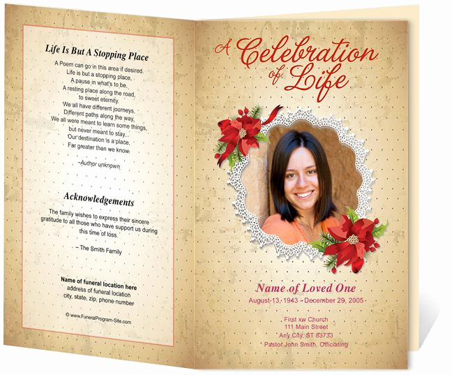 Template for Memorial Service Elegant Floral theme Carol Preprinted Title Letter Single Fold