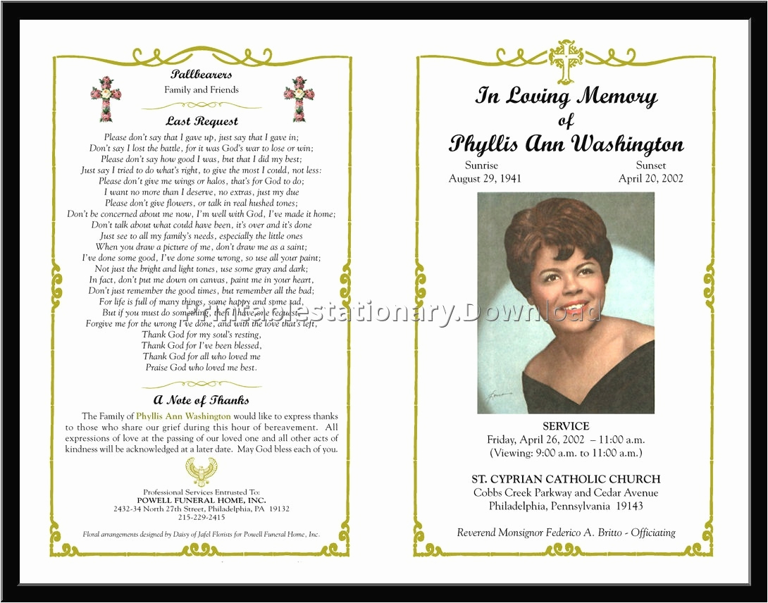 Template for Memorial Service Inspirational Download Free Funeral Program Template